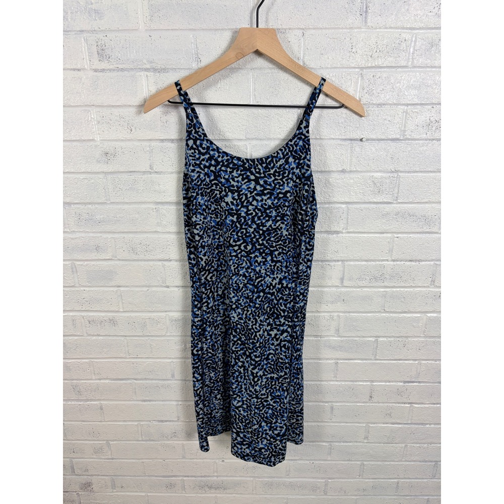 Athleta Infinity Dress Womens M Blue Black Leopard Print Stretch Athleisure